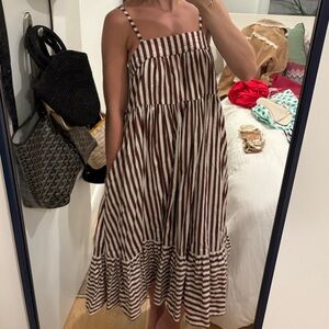 Mikoh Brown and White Striped Midi Dress